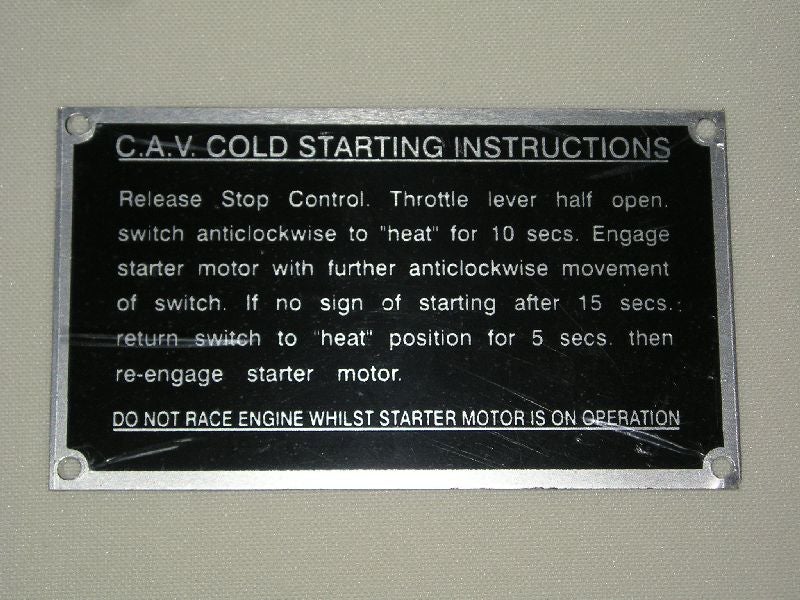 Startanweisungsschild C.A.V. Cold Starting